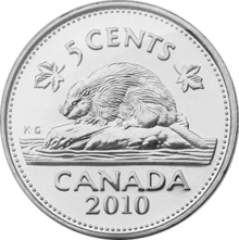 canadian nickel coin, front side