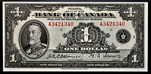 Bank of Canada one dollar note 1935, front side