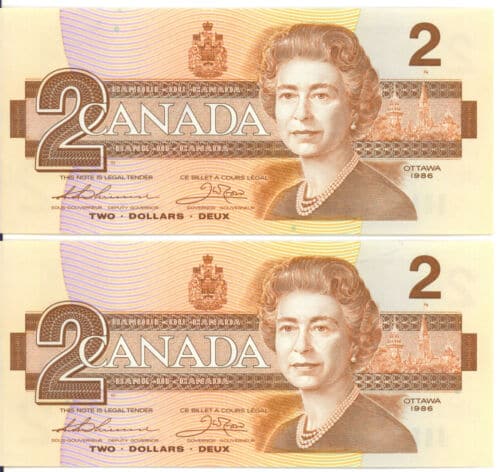 canadian 2 dollar bill, front side