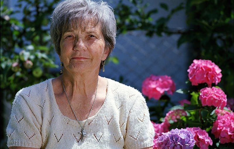 retiree in her garden