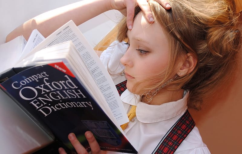 student reading a dictionary