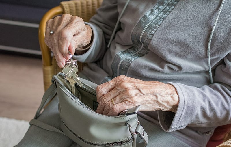elderly person with her purse