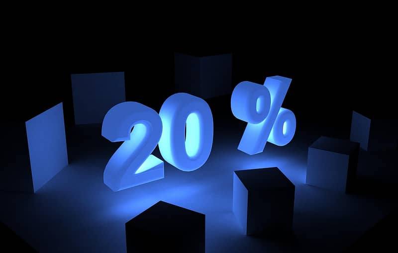 blue 20% on a black background, interest rates of certain credit cards in Canada